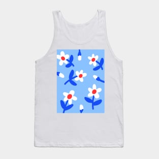 Blue Floral Pattern Tank Top